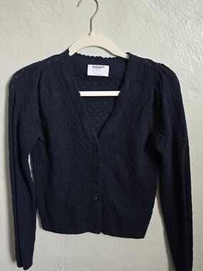 Old Navy Navy Pointelle V-Neck Button-Front Cardigan